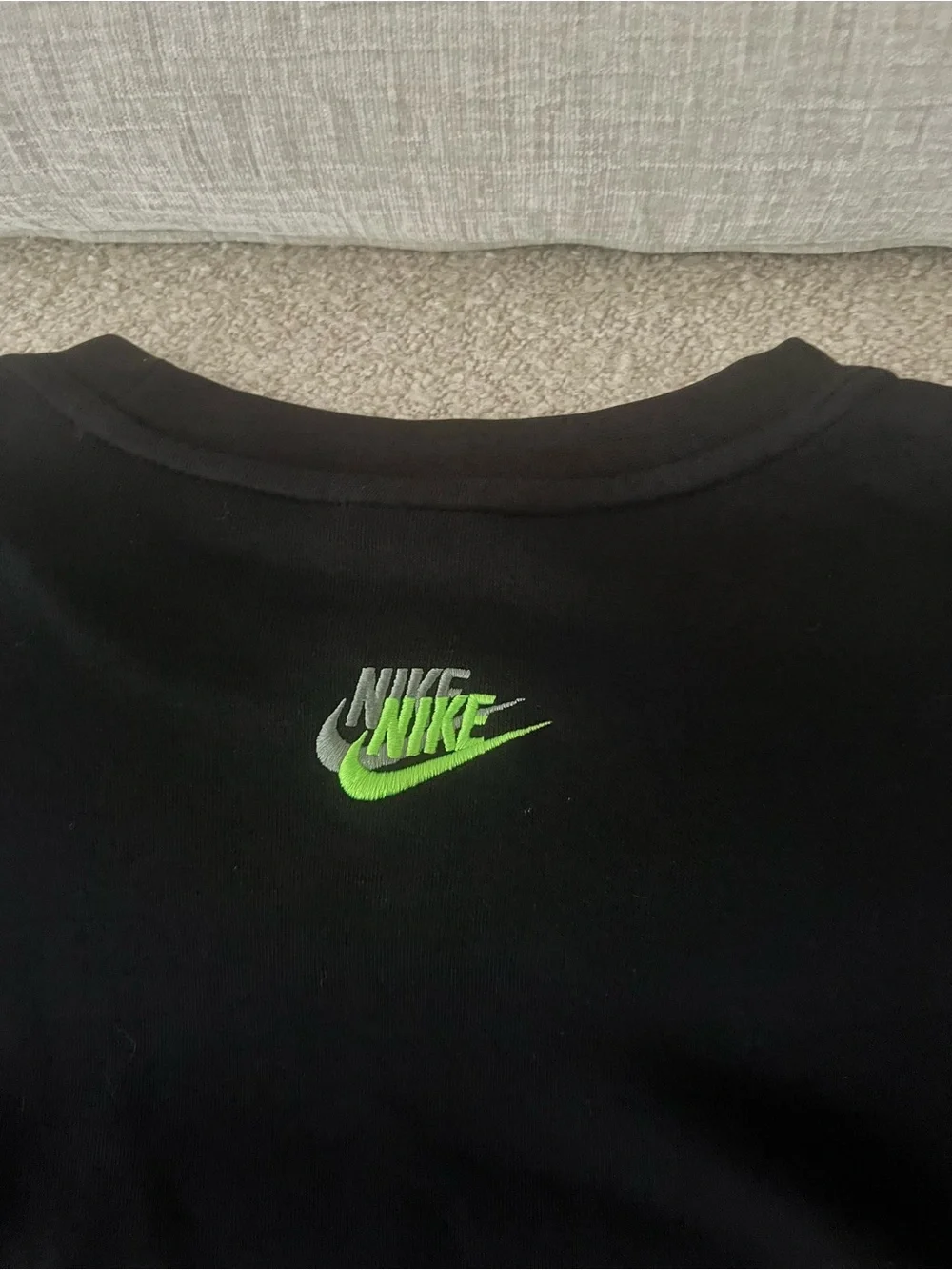 Nike Black Crewneck Sweatshirt with Green Logo Accents